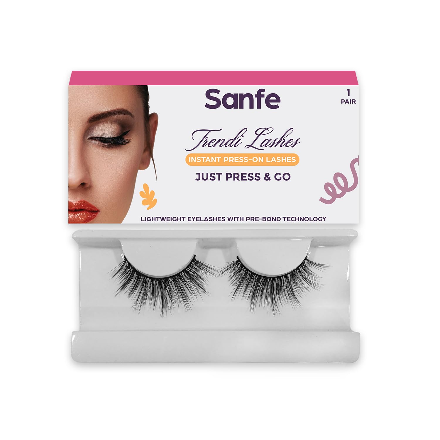 Sanfe Instant Press On Lashes | False Eyelash, Eye Makeup | Long Lasting, Natural Look, No Glue Required | P04, 1 pair (Style 1)