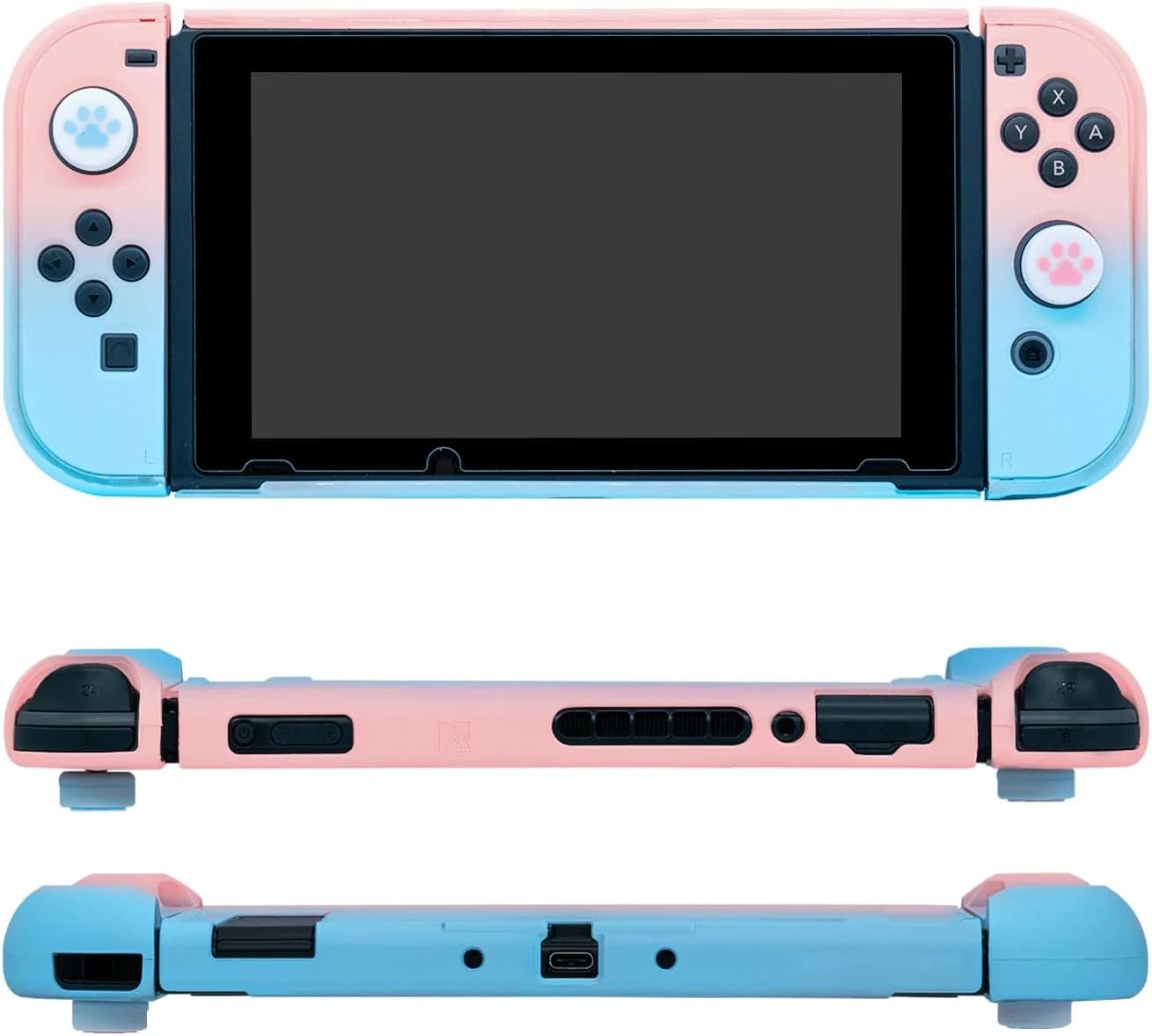Protective Case for N Switch, Cover J-Con Pink and Blue Gradient with Thumb Covers - NO OLED