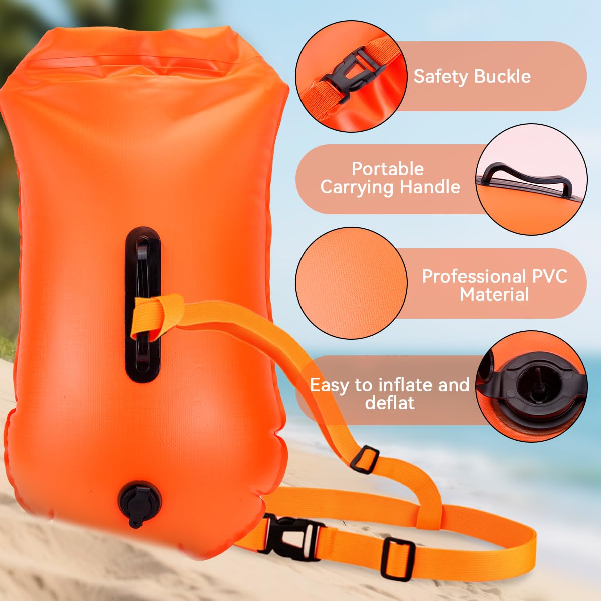 28L Schwimmboje Trockensack mit Doppelairbag, Aufblasbare Schleppschwimmer Boje für Erwachsene Freiwasser Open Water, Gut Sichtbar bis 900 Meter für Schwimmen, Triathlon, SUP, Schnorcheln
