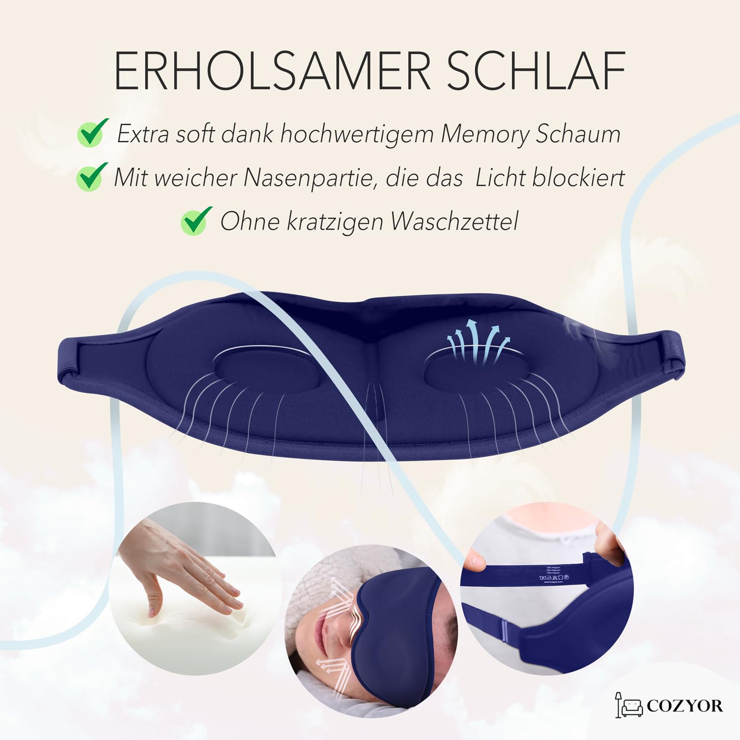 Maschera per dormire per chi dorme sul fianco, maschera per gli occhi