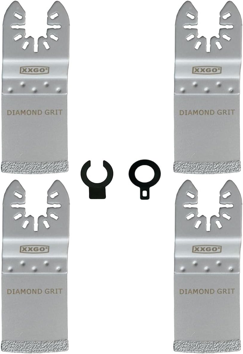 XXGO 4 Pcs Oscillating Multi Tool Diamond Blades for Grout Removal Oscillating Tool Flush Cutting Tile Masonry Diamond Blades Compatible with Bosch Dremel Fein Makita Milwaukee Ridgid Ryobi XG3304D