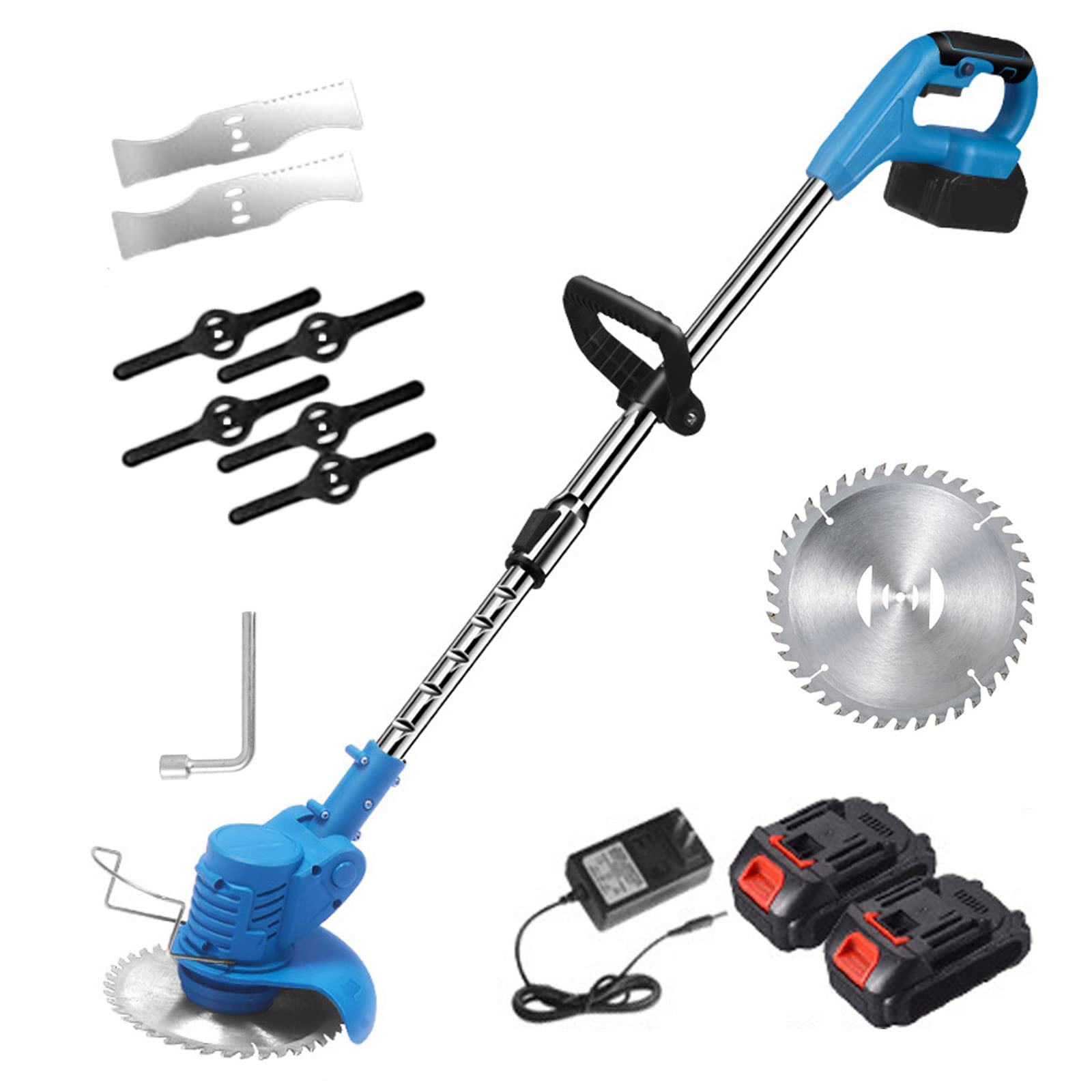 Inalámbrico Desbrozadora Recargable, 8 Cuchillas, Doble Batería 24W Cortacésped 10000g/Min Jardinería, Cortacéspedes, Cortacésped Multifunción con Mango Telescópico Apto para Recortar Césped