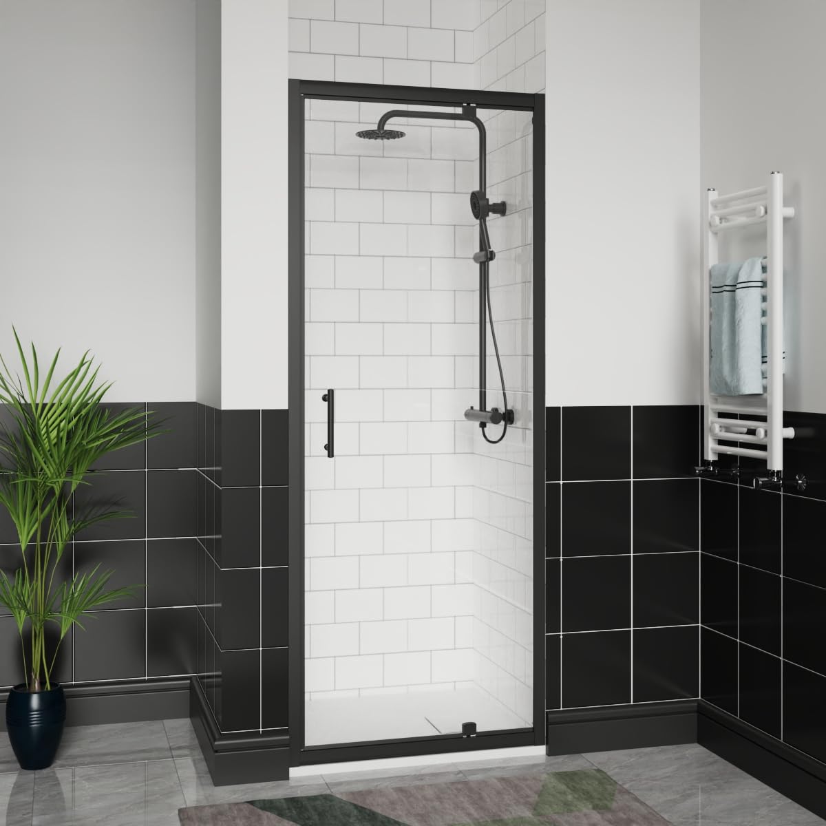 Aquariss Matte Black 800X800mm Black Pivot Shower Door Enclosure With Shower Tray