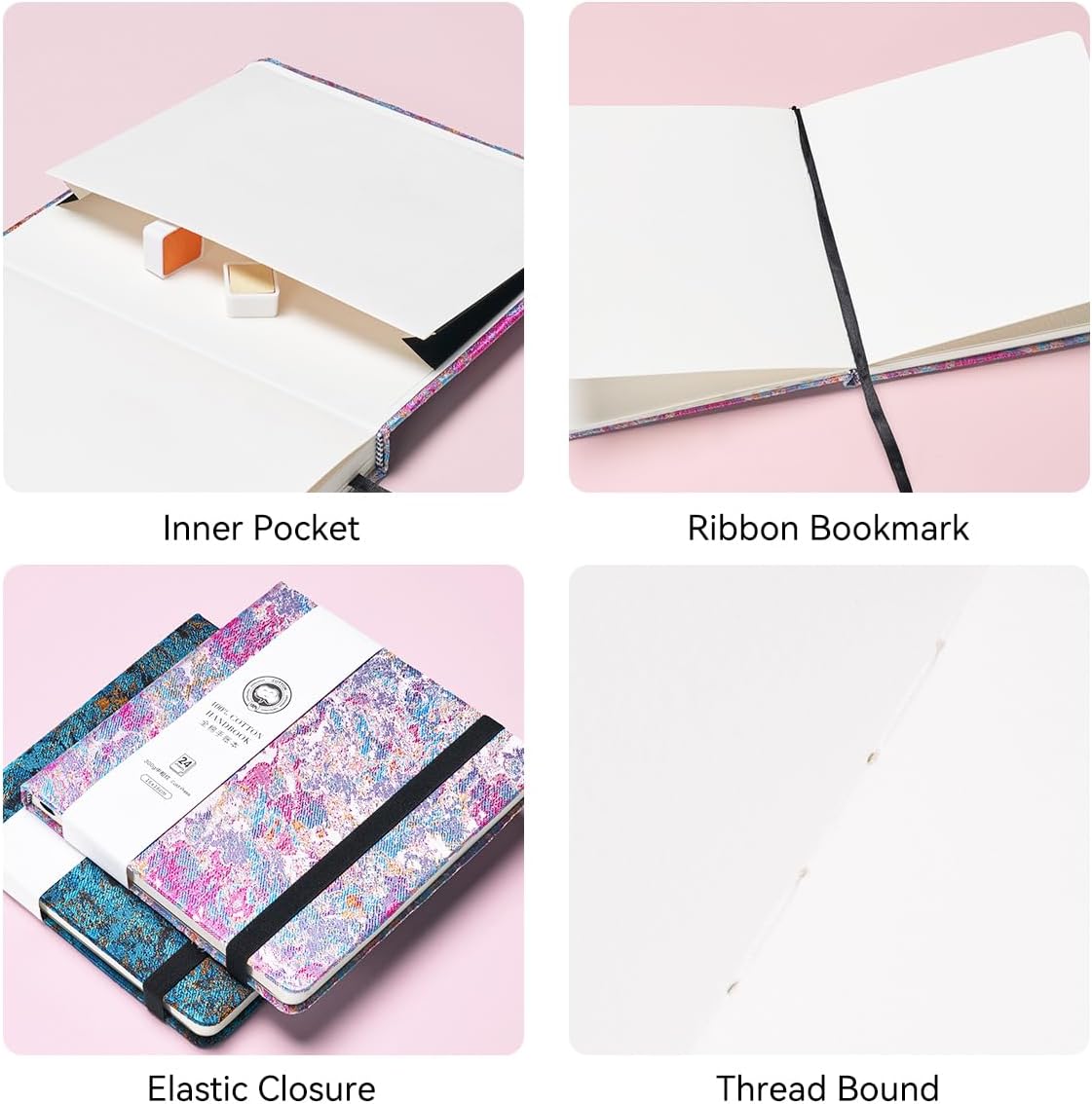 Lightwish Square Watercolor Journal,2 Pack Total 48 Sheets,100% Cotton,300gsm/140lb,Acid-Free,Cold Press Watecolor Sketchbook for Artists Adults Students,6.29 * 6.29 Inches(Purple Sunset)