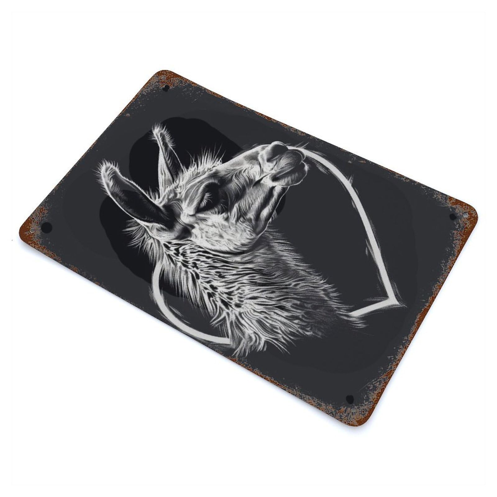 Llama Heart Aged Metal Wall Plaque 11.8"x7.9", Industrial Home Decor for Pub, Kitchen And Man Cave Decor