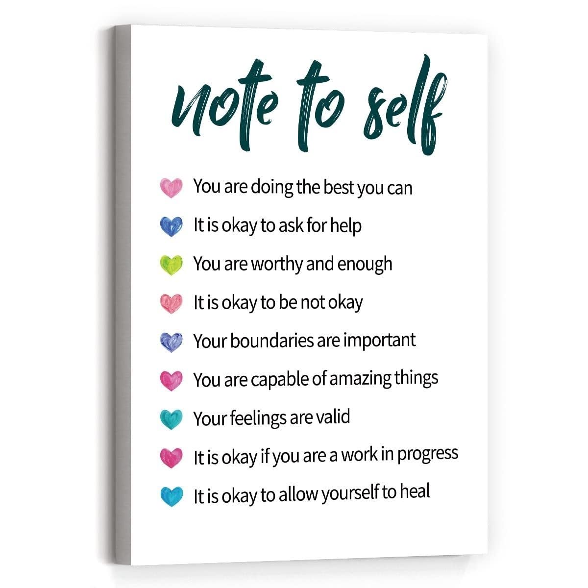 NWPNLXEA Counseling Office Decor Note to Self Poster Affirmations for Mental Health Encouragement Wall-Art Unframed,12x18inch(30x45cm)