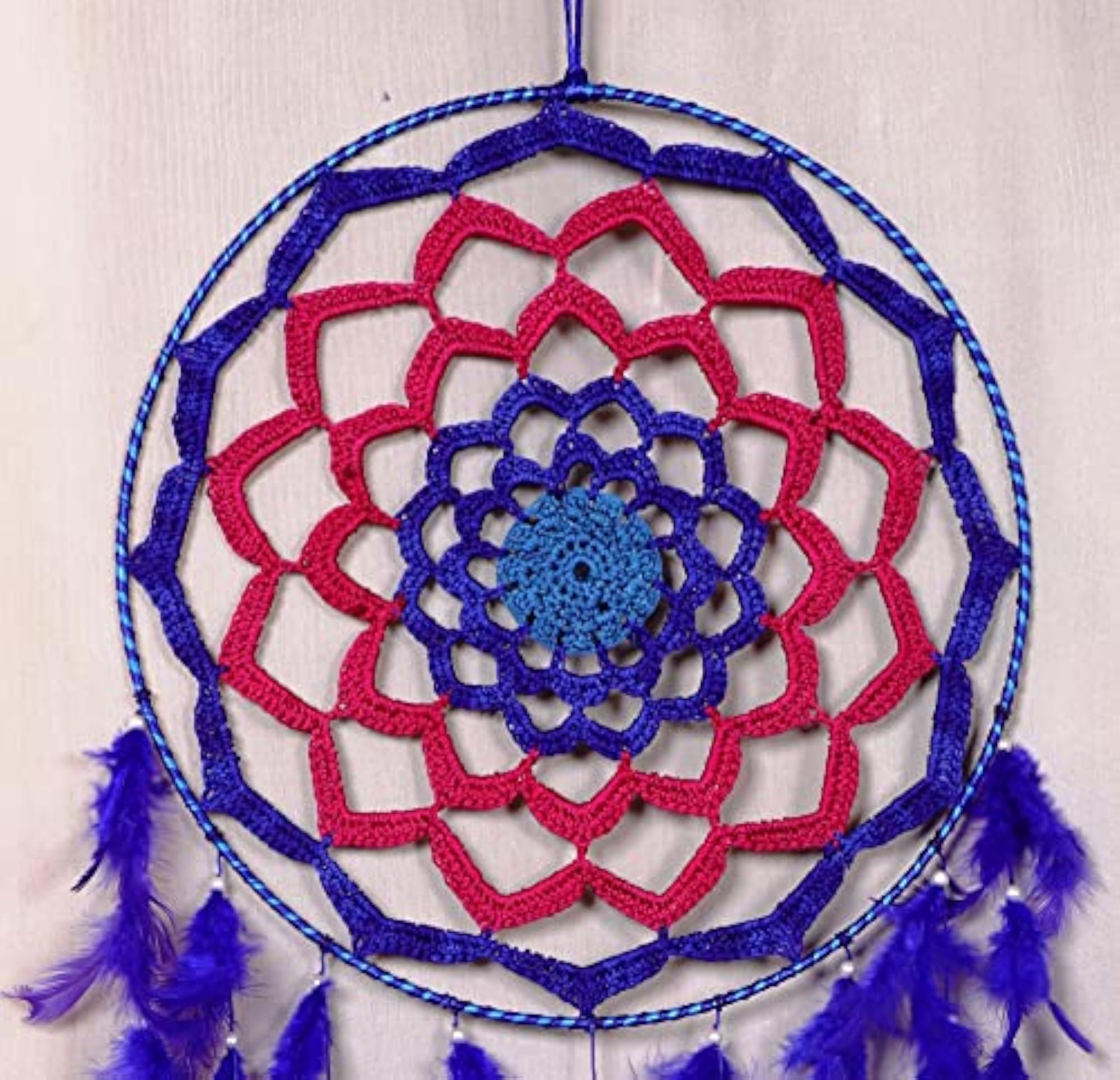 Dream Catcher White Colour Multi Colour 12 inch Ring Size Natural Feather