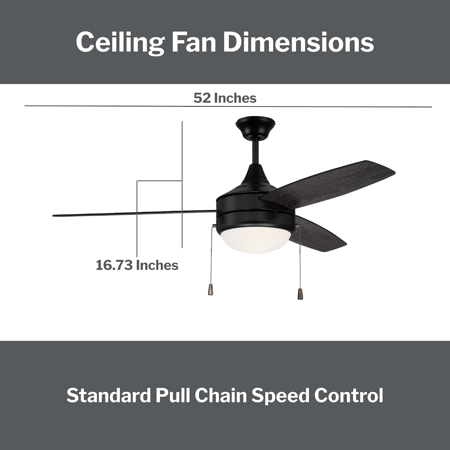 Craftmade EPHA52FB3 | 52″ Flat Black Ceiling Fan with Integrated LED 1221 Lumens, 3000 K | 3-Blade | 3-Speed Reversible DC Motor | Dual-Mount | Indoor Use Only