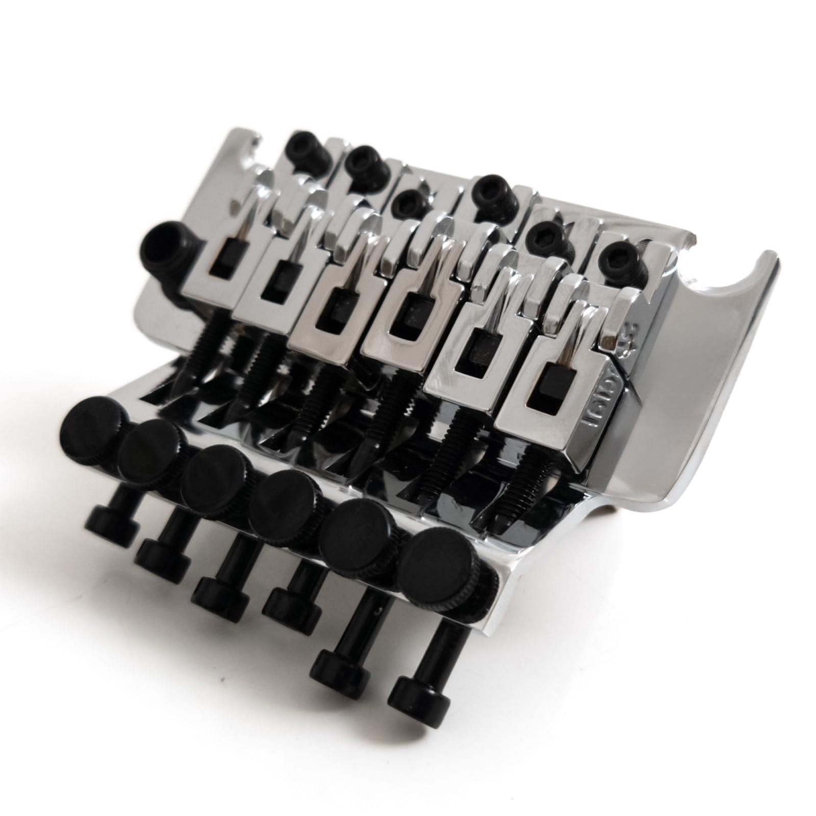 Linkshänder-Tremolo-Brückensystem mit Doppelverriegelung und 42 mm Sicherungsmutter, 34 mm massiver Messing-Block, schwimmendes Gitarren-Tremolo-Brücken-Set, Feinstimmer (Chrom)