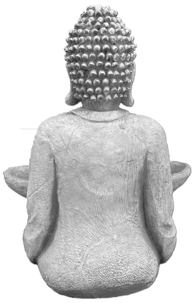 gartendekoparadies.de Bouddha en pierre massive avec bol moine - Décoration de jardin - En pierre - Résistante au gel, Gris,blanc, 27 cm, (Buddha)