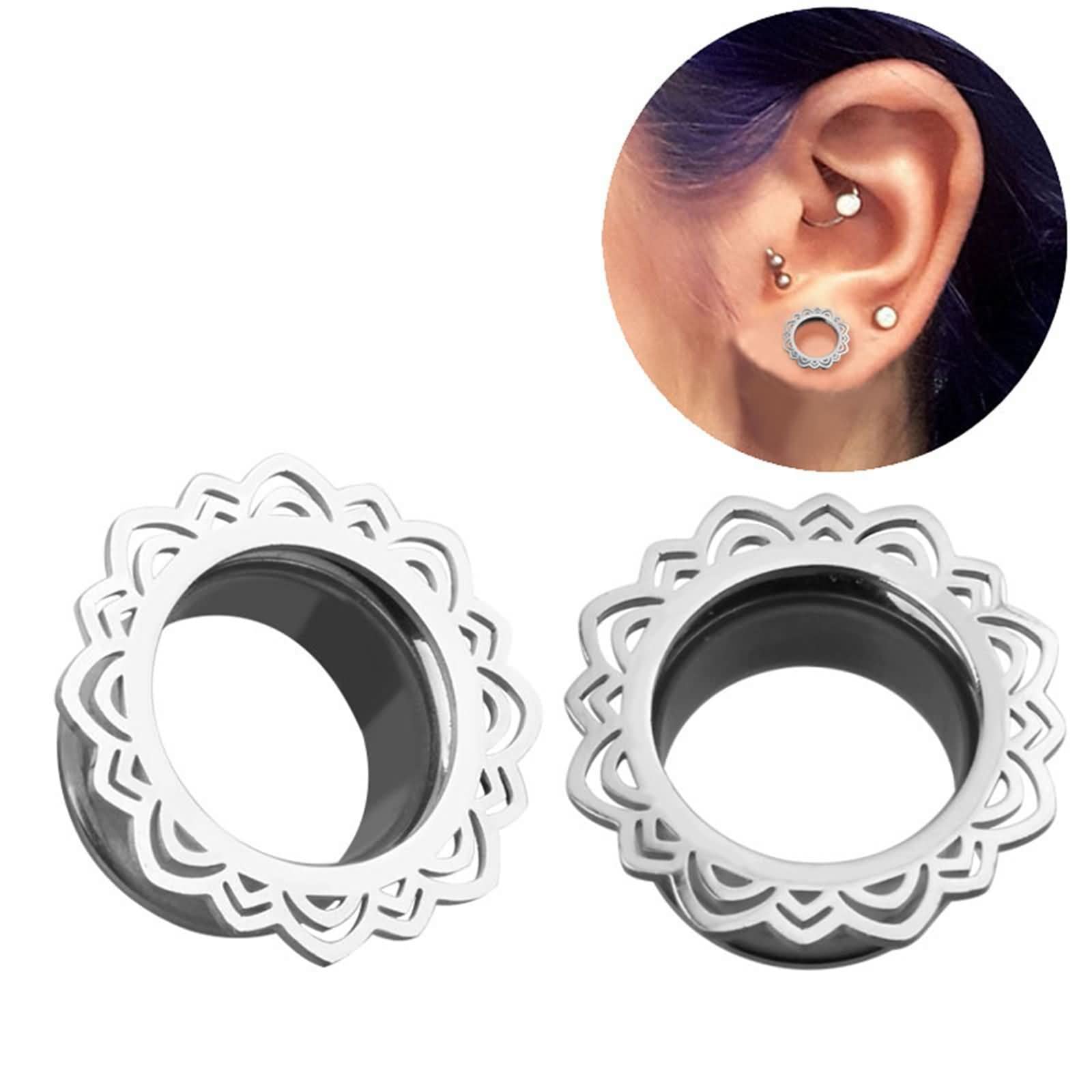 Daesar Tunnel Ohrringe 6-16MM, Ohr Plug Edelstahl Blume mit Schraubverschluss Piercing Tunnel Ohr Expander Set
