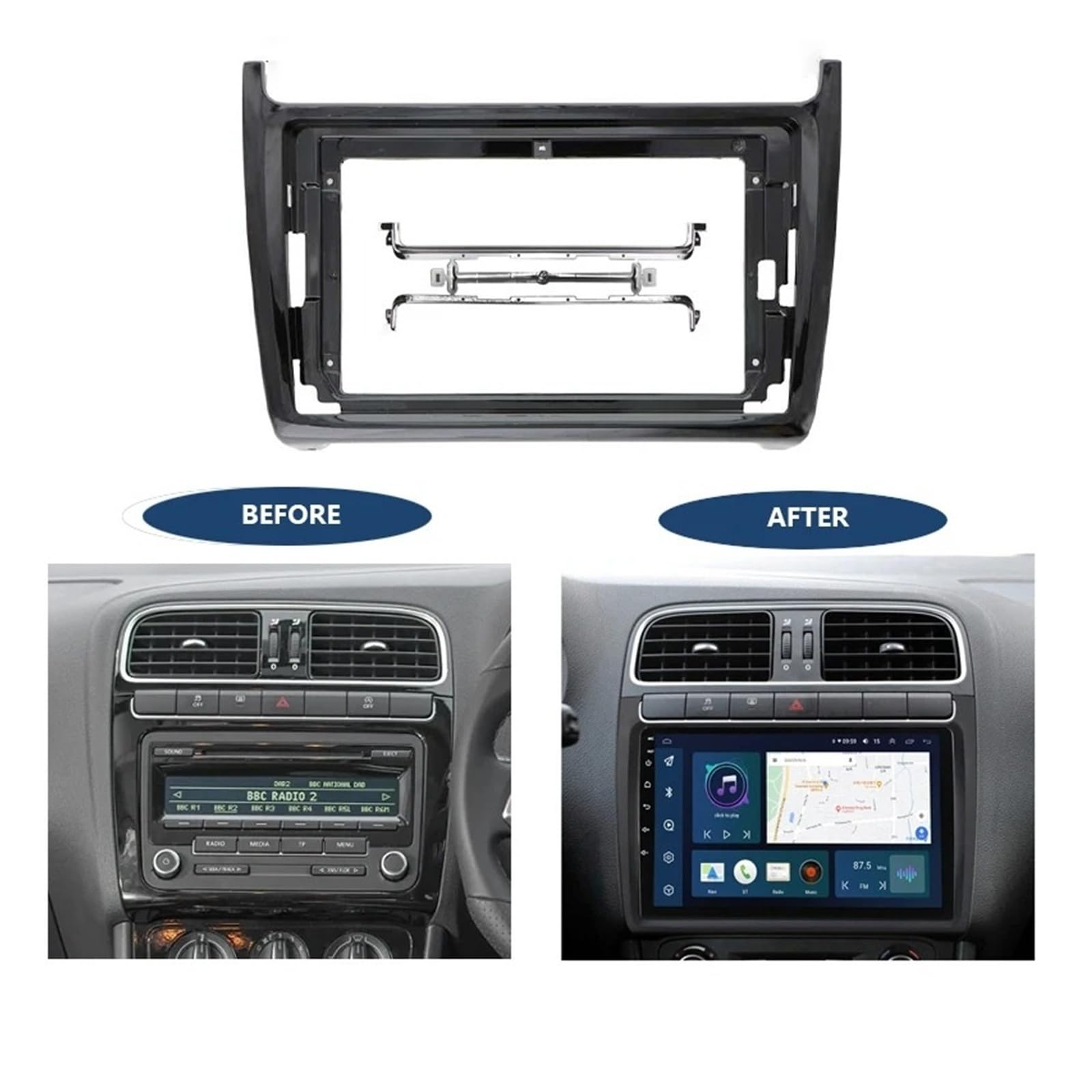 Mascherina Autoradio Cornice Stereo 2 DIN Auto Radio Frame Lettore Dvd Cruscotto Audio Pannello Installazione Fascia per VW per Polo 2011 2012 2013 2014 2015 2016