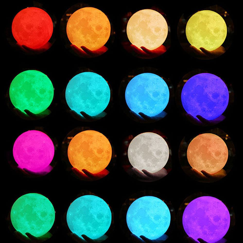 Moon Lamp Kids Night Light 16 Colores LED 3D Moon Light Con Soporte De Madera, Control Remoto (se Puede Cronometrar) Y Touch & Pat Control USB Recargable, Regalo Para Bebés, Niñas, Niños, Cump