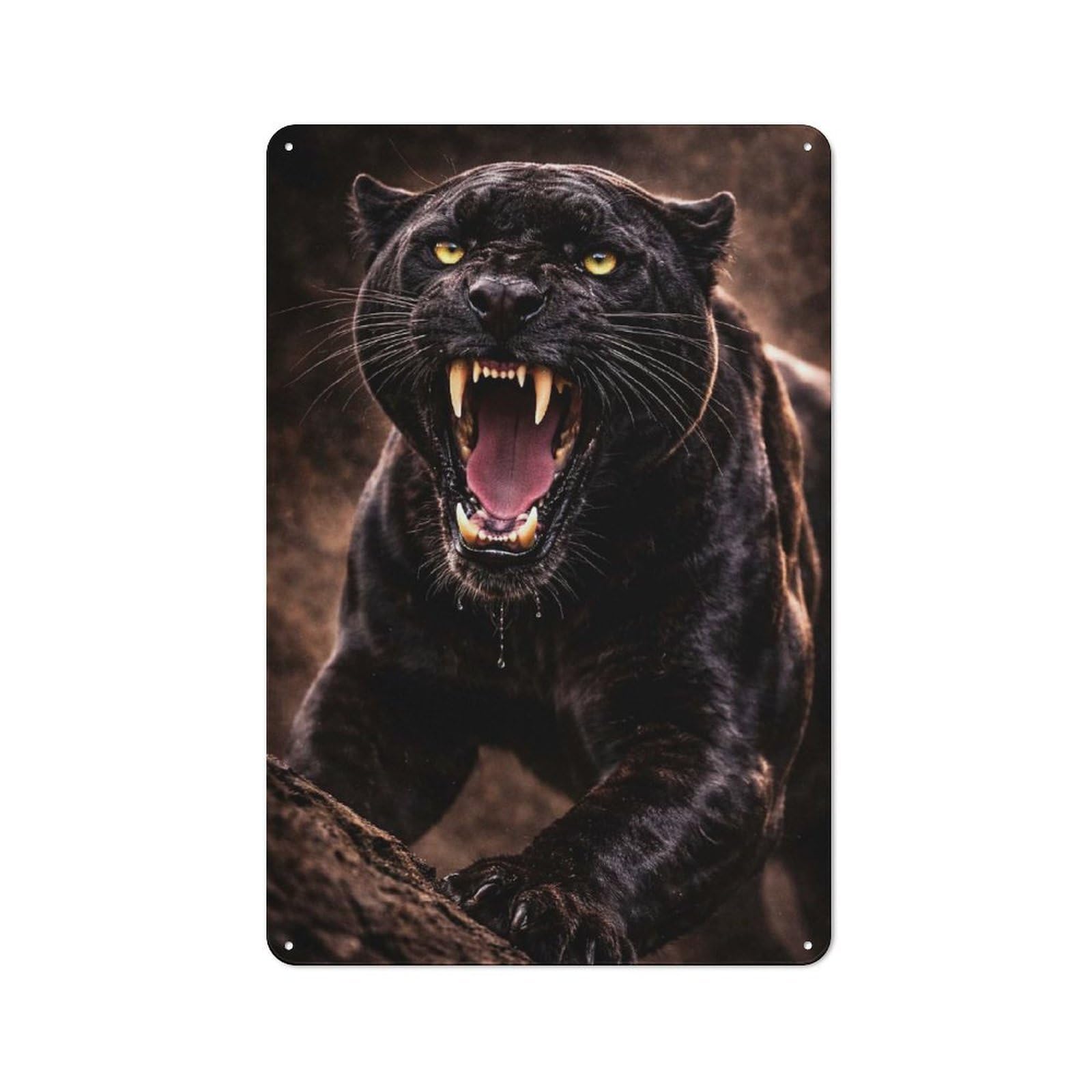 Junmoney Style-2 Fierce Black Panther Roaring Tin Sign 30X20cm, Vintage Home Bar Decor For Cafe, Pub, Workshop Or Home Bar, For Relaxed Wall Styling