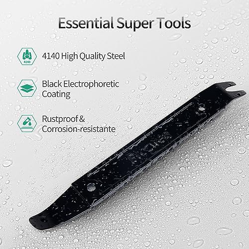 Image of 1PCS 4140 Steel Pay Bar Tool,Multi-Function Trim Removal Tool | Black Durable Panel Removal Tool,for Compact Panel,Auto Trim Interior,Sheet Metal,Fasteners & Bumper Retainer Clips