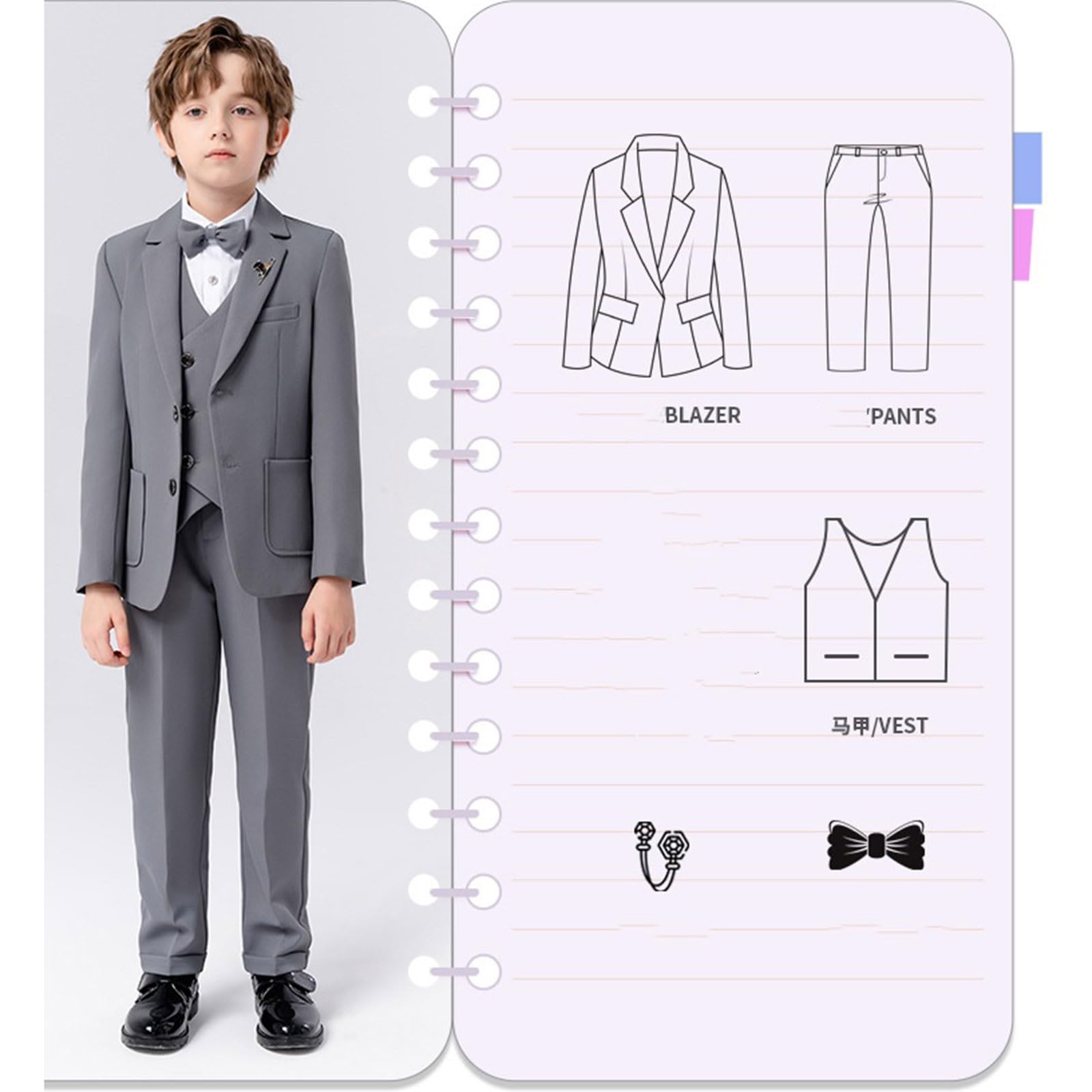 Generisch Niños Niño Bebé Niño Primavera Otoño Plaid Manga Larga Camisa Pantalones Abrigo Pajarita Trajes 5 piezas Traje Vestir