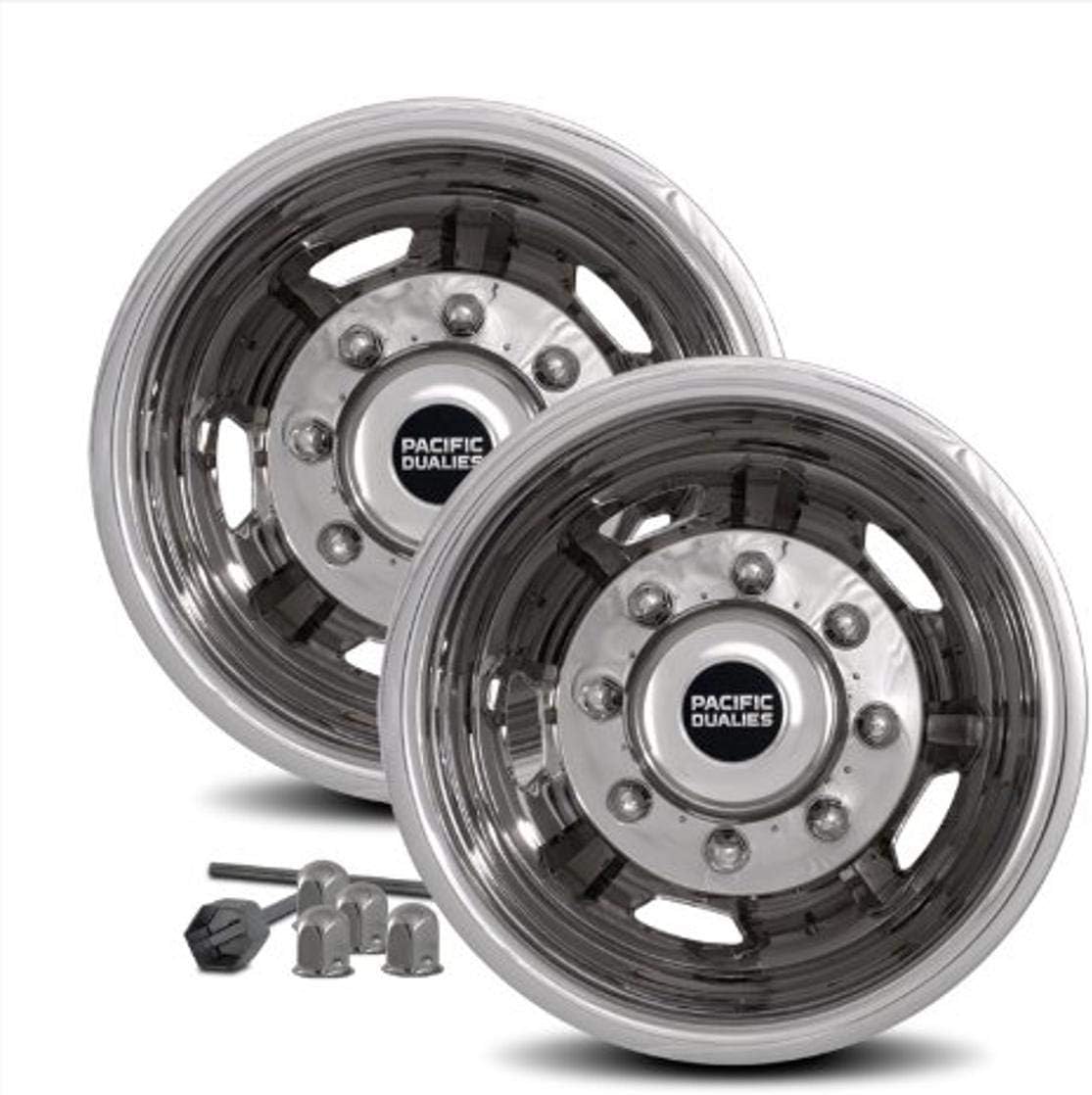 Pacific Dualies 30-1708 17" Polished Stainless Steel Wheel Simulator Kit with 8 Lug and 5 Vent Hole for Chevy 2011-2021 GMC 3500 Truck : Automotive