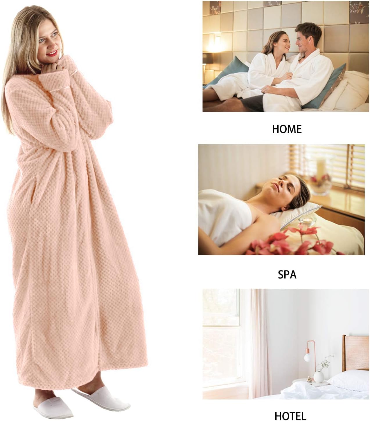 Oksun Womens Fleece Warm Robe: Cozy Flannel Long Zipper Bathrobe - Plush Winter Housecoat Nightgown - Image 3