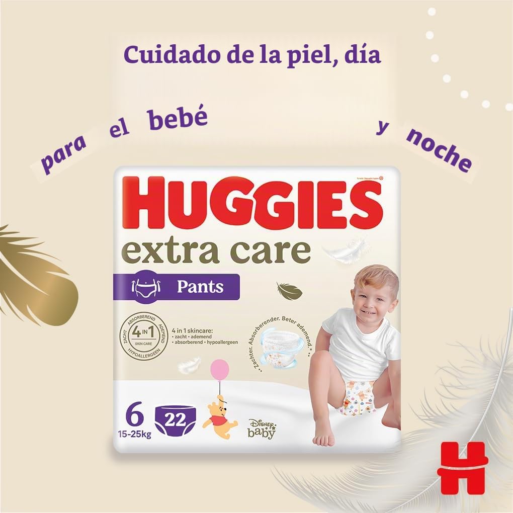 Huggies Bragas para pañales Extra Care, talla 6 (16-30 kg), 4 paquetes de 22 pañales, 4520 gr (el embalaje puede variar)