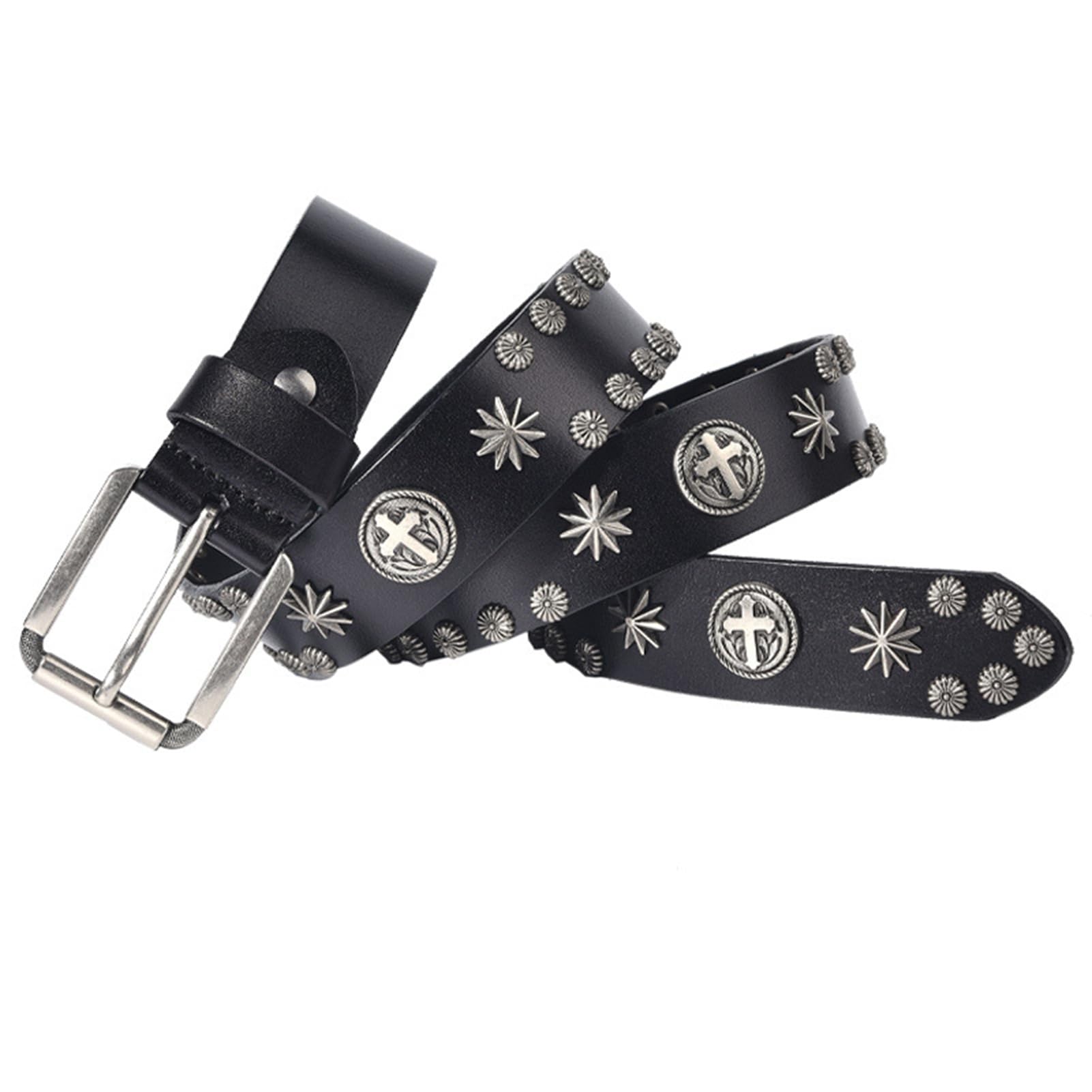 Surrycee Studded Belt Punk Rock Goth Hip Hop Steampunk Style Rivet Belt Genuine Leather Belt for Men Women, 38mm Wide,Black,105cm/waist:34"~36"