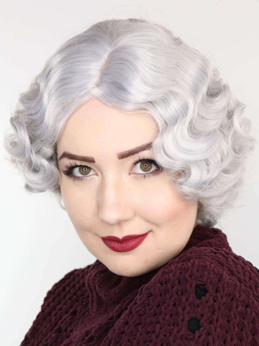 Prettyland C805 - Short Hair Wig Chin Long with Water Retro Wave Silver Grey with Hair Clips Side Vertex - Image 2
