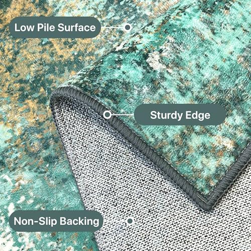 Runner Rug for Hallway Kitchen, 2x12 Machine Washable Runners Rug for Entryway, Soft Modern Abstract Throw Rugs, Low Pile Floor Cover with Non Slip Backing, Turquoise