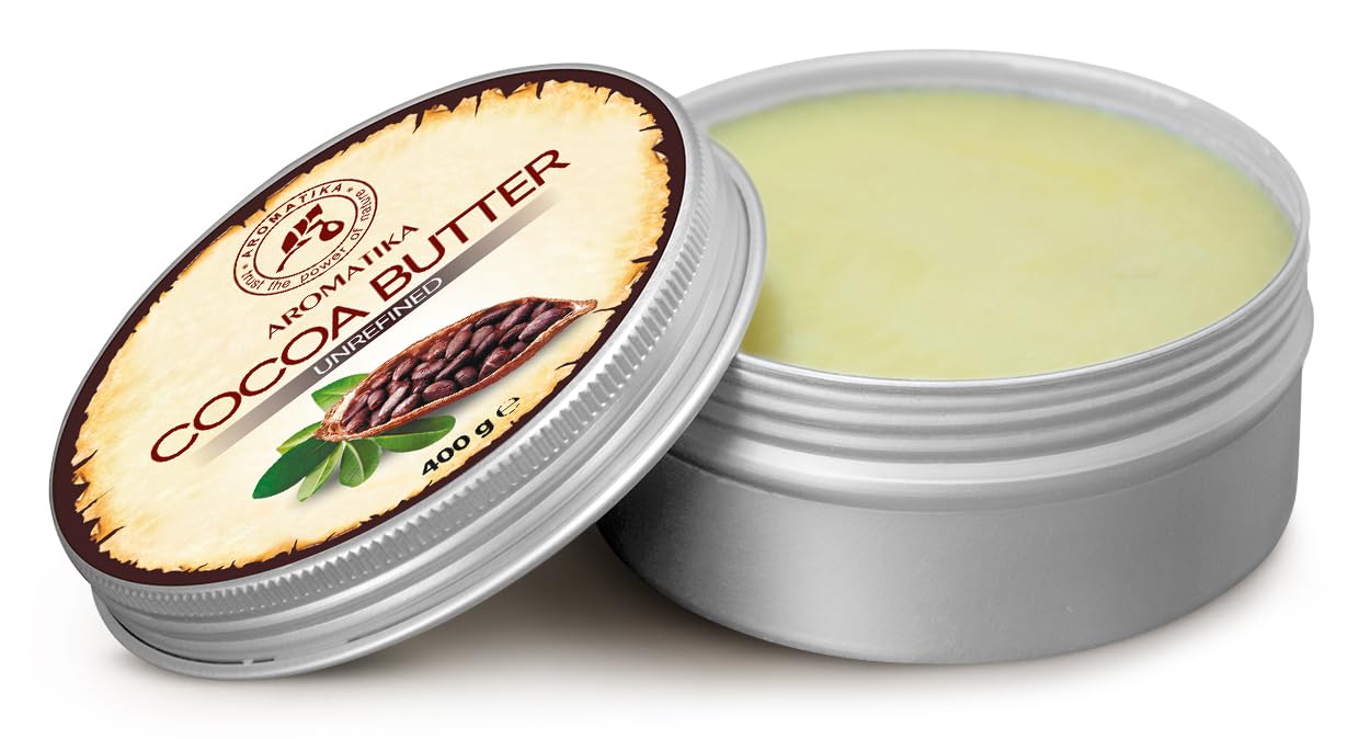 Beurre de Cacao 400g - Non Raffiné - Pur & Naturel - Beurre de Cacao pour Soins de Beauté - Hydratant pour Cheveux - Peau - Lèvres - Visage - Corps - Massage - Bon pour la Beauté