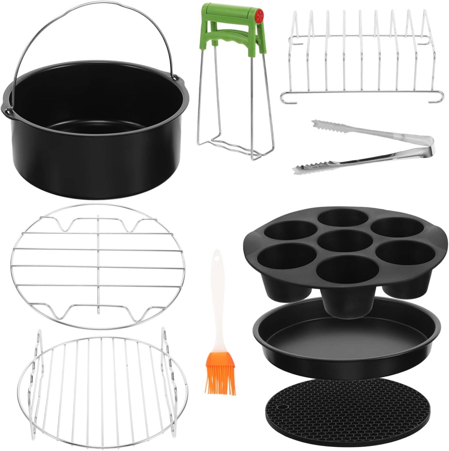 OUNONA 9pcs 8 Air Fryer Accessory Set for Pizza and Cupcake Pans Versatile Kitchen Tools for Baking Soups Stews and Dishwasher Random Color