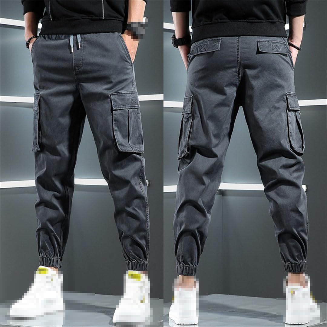 Vogrtcc Pantalones Cargo Sueltos Tácticos para Hombre, Pantalones Holgados con Cordón Y Bolsillos Grandes Elásticos De Algodón