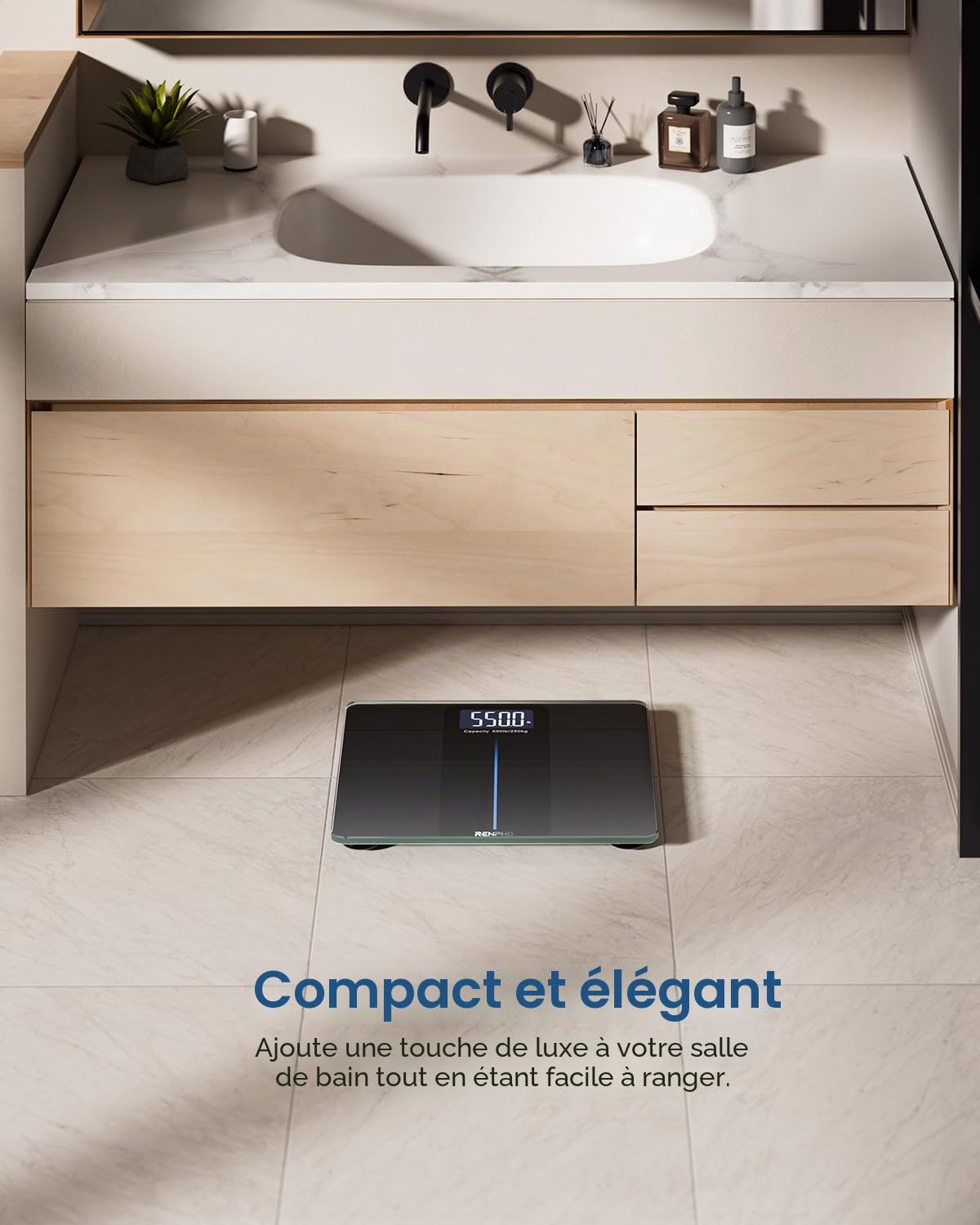 RENPHO Pese Personnes 250kg, Balance Pese Personne à très grande capacité, Pese-personne à Grande Plateforme avec grand écran LED, très précis à 0.05kg, 33x30cm, Core 1L