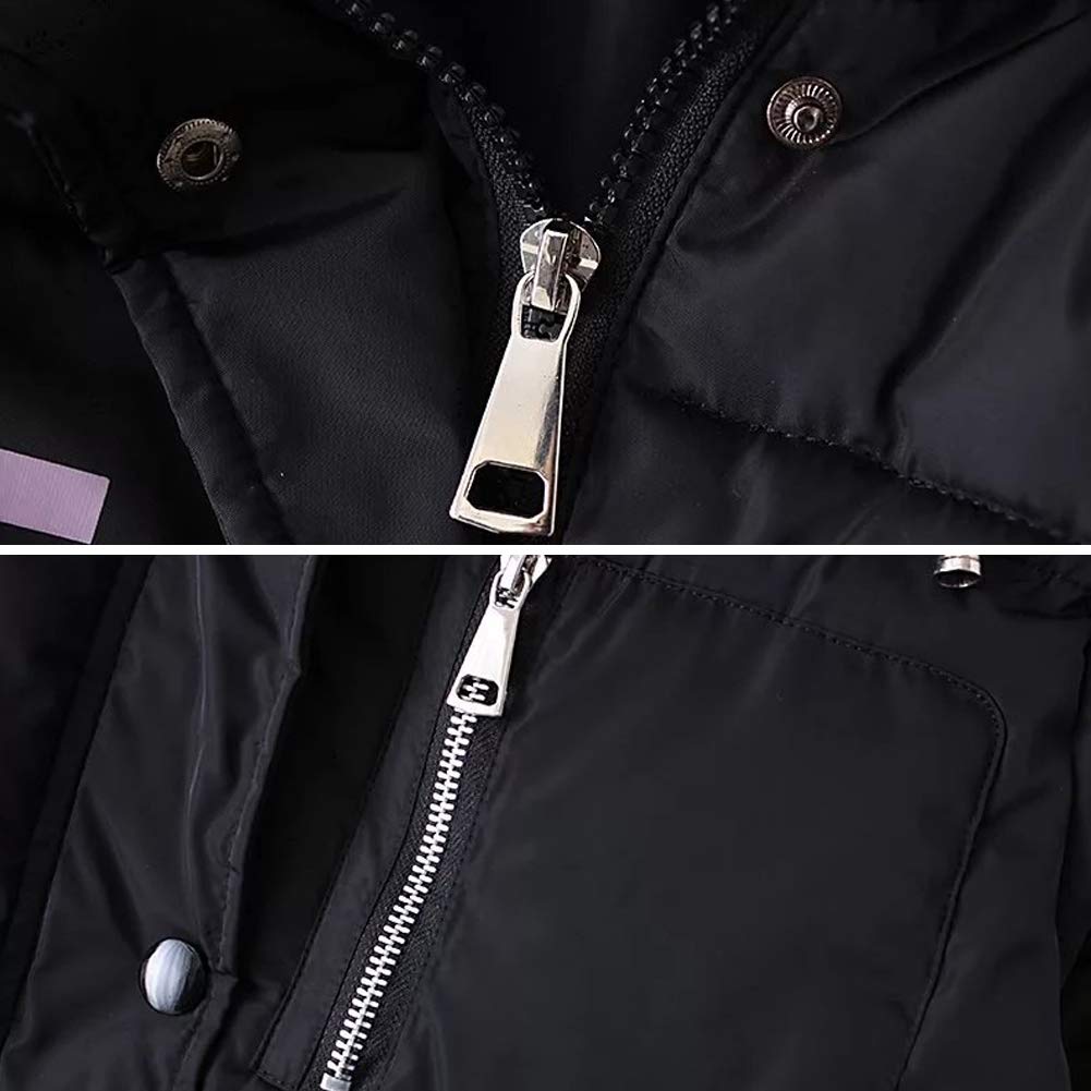 Niñas Abrigo Acolchado de Invierno con Capucha de Pelo Chaqueta Caliente de Algodón con Estampado de Letras
