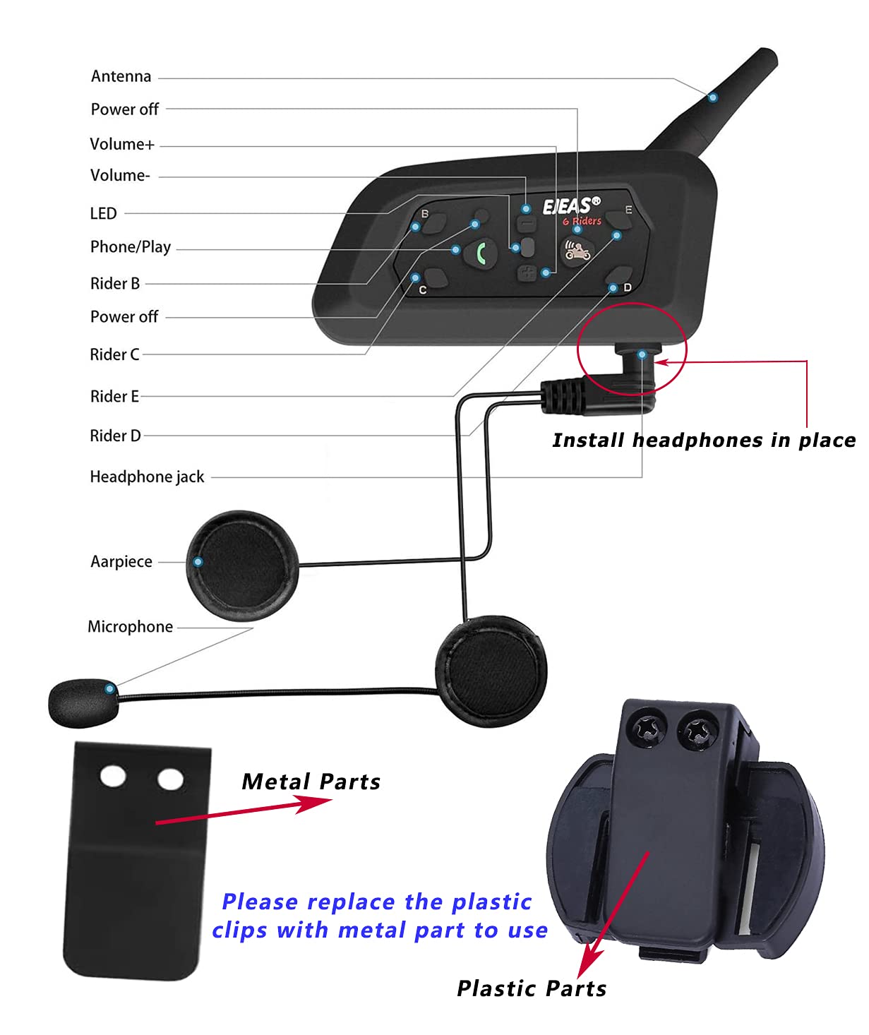 Buy Motorcycle Helmet Bluetooth Headset EJEAS V6 Pro, 2Way 1200M