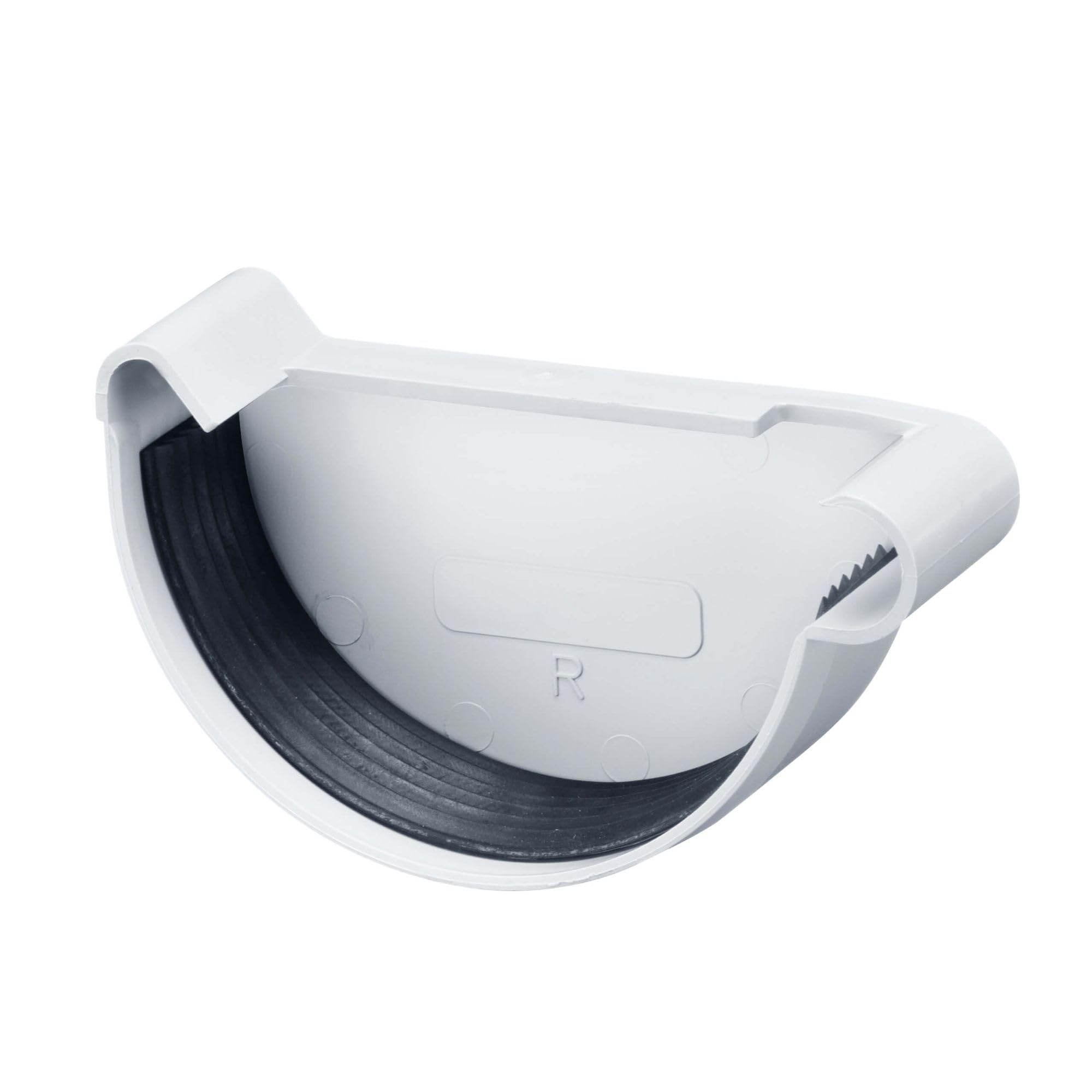 INEFA Gutter End Cap Half-Round PVC 125mm, Right White Plastic Push-Fit Installation