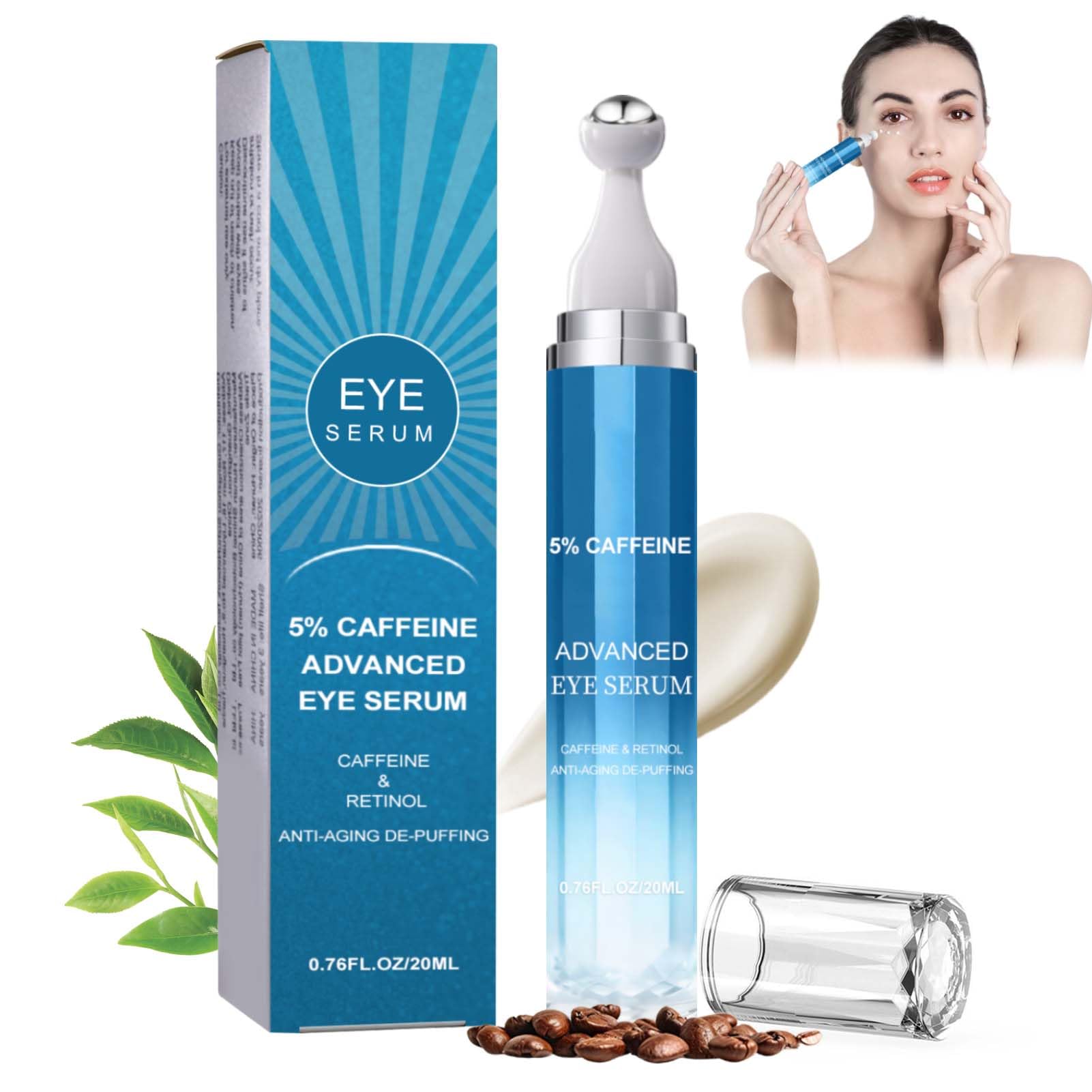 Allony Contorno de Ojos Antiarrugas Mujer, Cafeína Crema Contorno de Ojos Mujer, Hidratante Eye Cream, Antiojeras, Eliminar la hinchazón, Reafirmante e Iluminador(20ml)