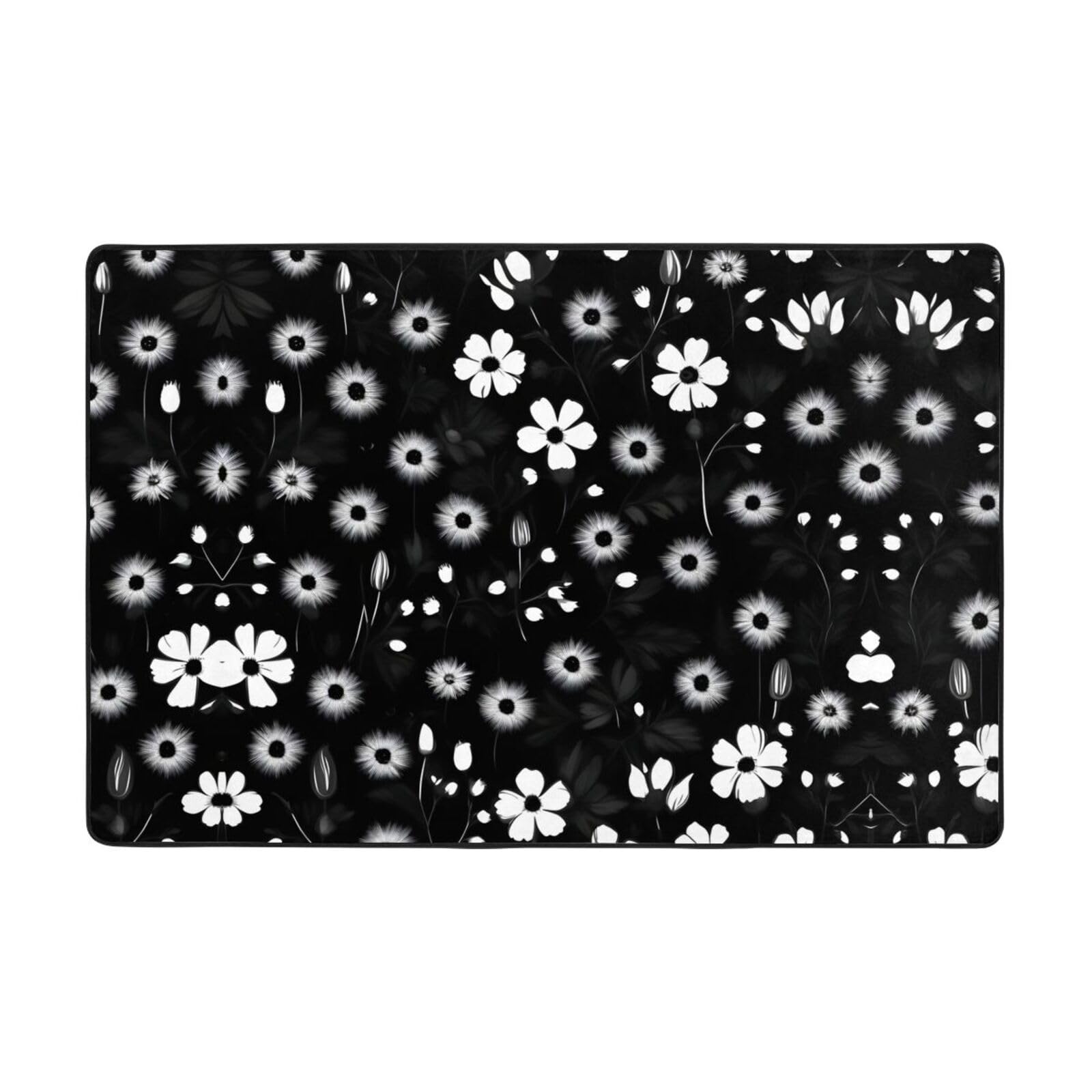 Tapis doux pour chambre à coucher au design de fleurs contrastées