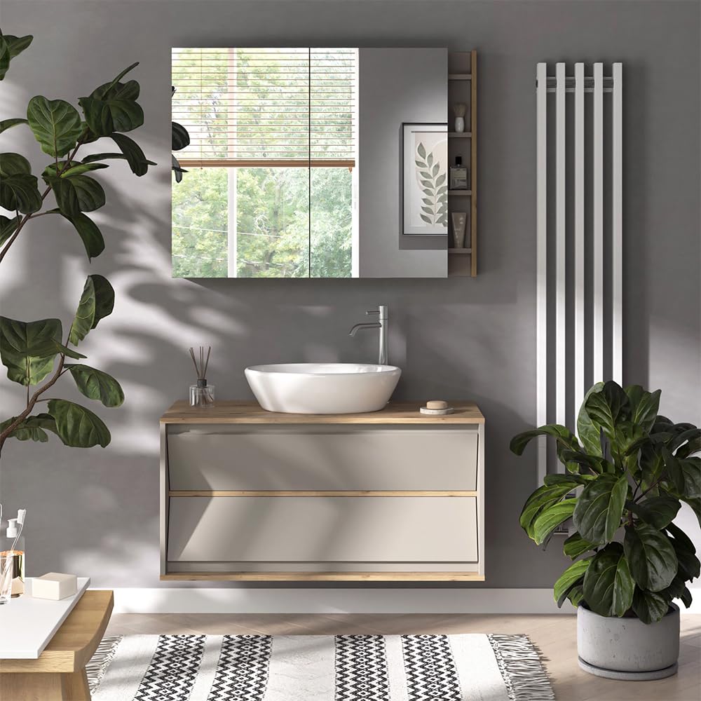 Vicco Mobile sottolavabo per bagno Edelin, Cachemire, 100 x 50 cm | con 2 cassetti, per montaggio a parete e compatibile con sifoni standard