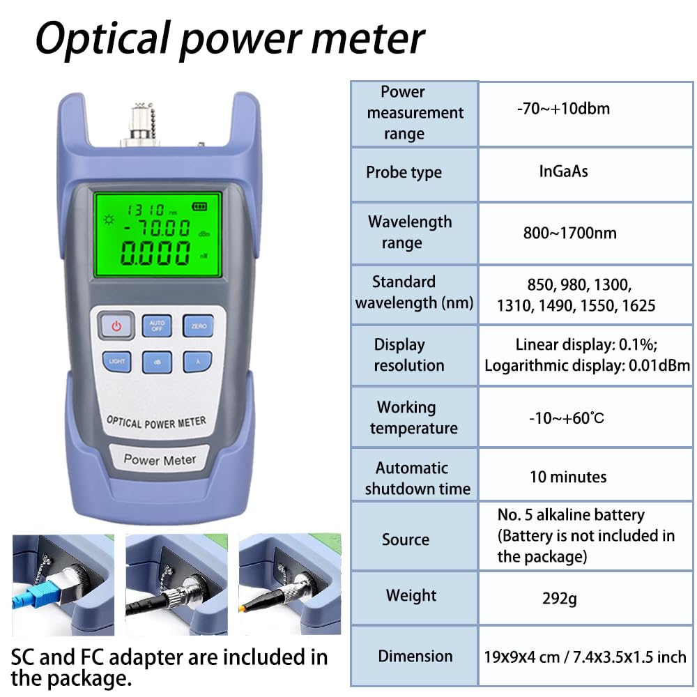 Glasfasertester 50mW Visuelle Fehlerortung Optischer Leistungsmesser -70 dBm bis +10 dBm FTTH Testgerät