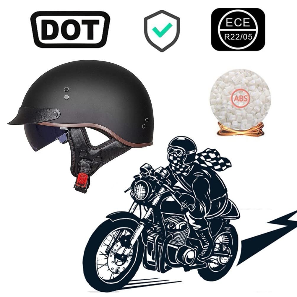 Halve Helmen Retro Duitse Stijl Jethelm Met Open Gezicht DOT/ECE-Gecertificeerde Chopper-Skateboard Bromfiets Open Helm Veiligheids-Crashkap Voor Halve Helmen Voor Heren En Dames I,XL=61-62cm