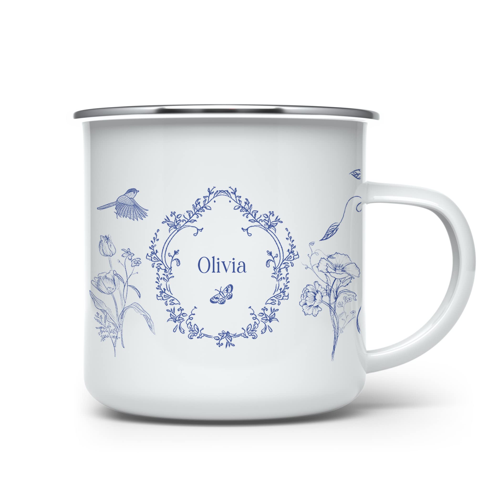 Personalised Flowers Enamel Mug | Floral Gift for Her | Wife Girlfriend Daughter | Wild Meadow Flower Nature Botanical | Something Blue