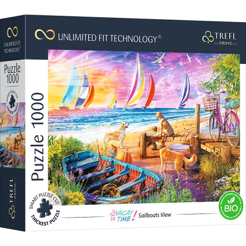 Trefl 10697 1000 Elemente, dickster Karton, Bio, Segelboote, Urlaub, Sommer, Hunde, Sonnenuntergang, Unterhaltung für Erwachsene und Kinder ab 12 Jahren, Puzzle Vacay Time: Sailboats View