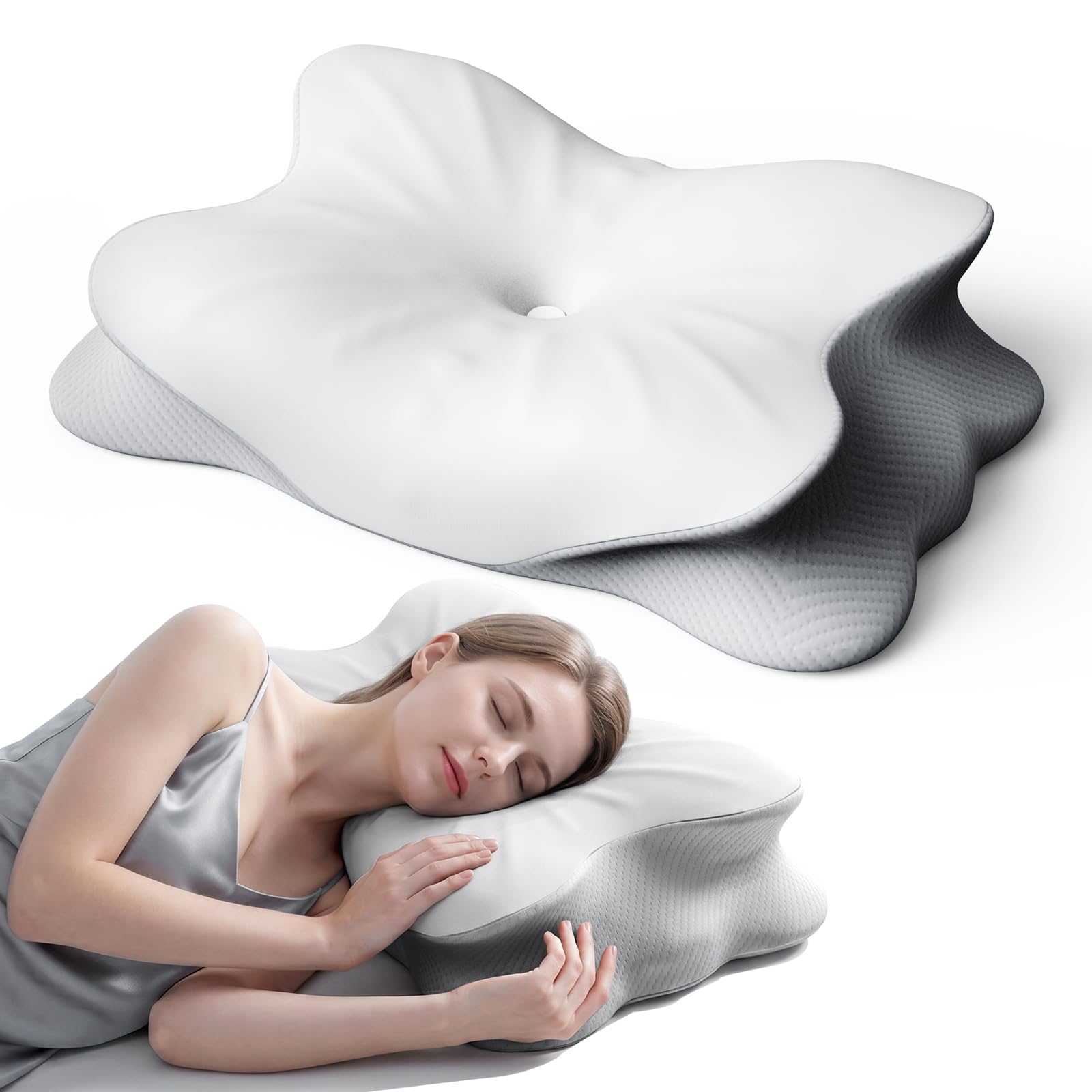 Nackenkissen, Nackenstützkissen, Memory Foam Kissen, Seitenschläferkissen, Schmetterlingskissen, Ergonomisches Kopfkissen, für Rücken-, Seiten- und Bauchschläfer, Abnehmbarer Bezug