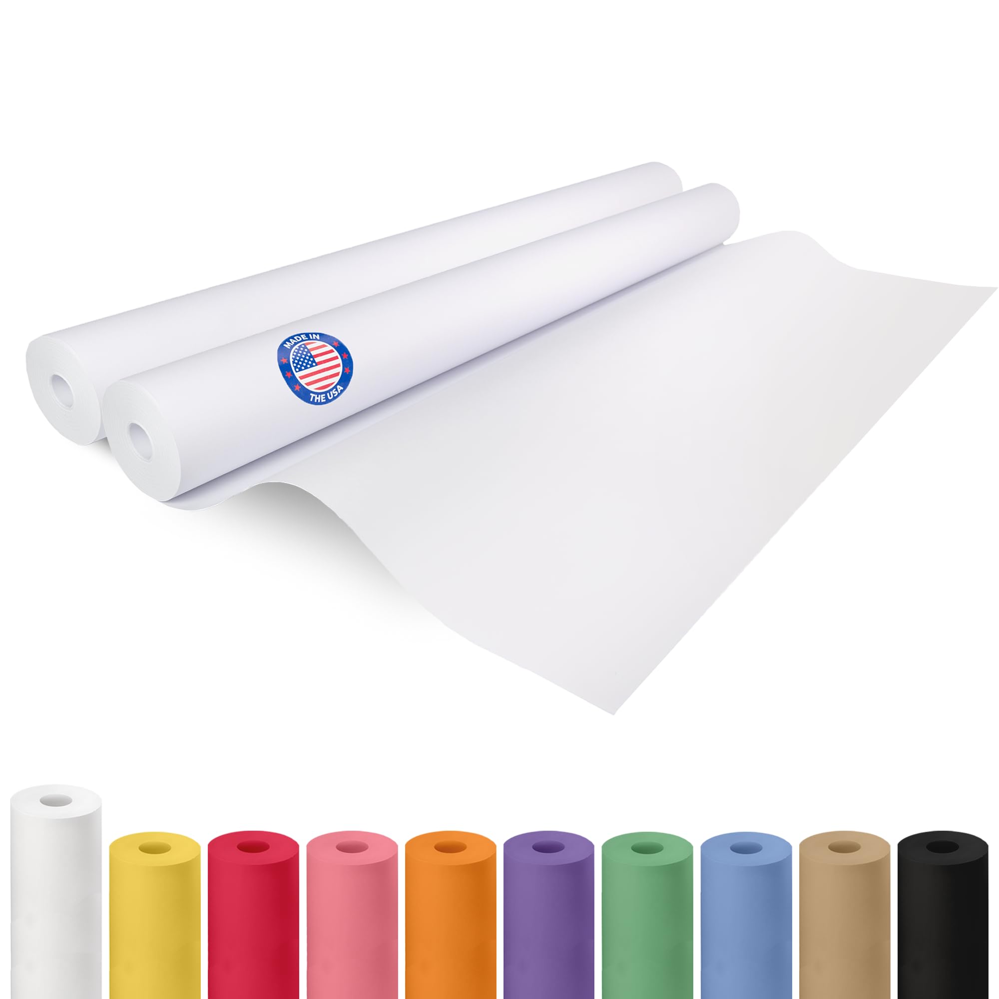 Lot de 2 rouleaux de papier kraft blanc de 91,4 x 5,486,4 cm (54,9 m) – Papier blanc de qualité fabriqué aux États-Unis 22,7 kg d'épaisseur pour emballage, expédition, travaux manuels et arts