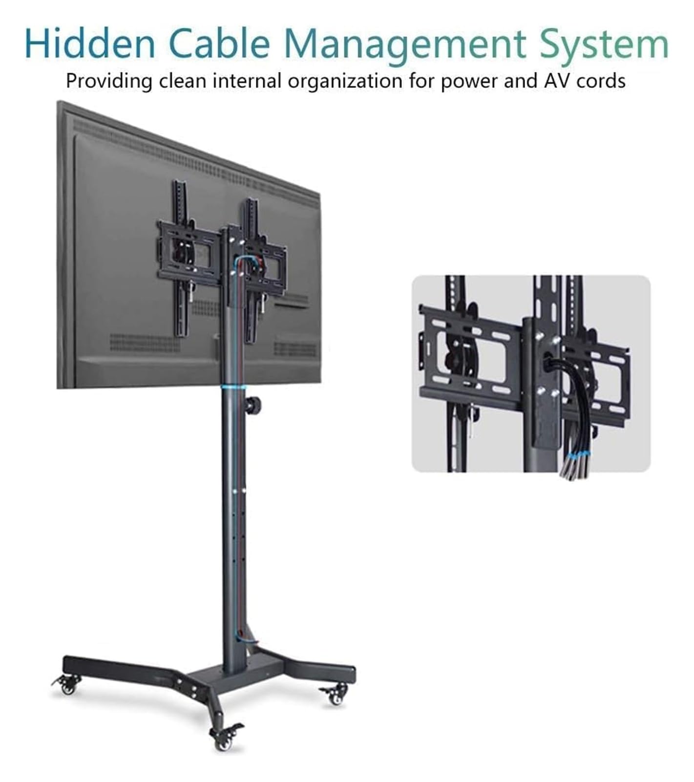 Soporte para TV con Ruedas y Altura Ajustable, Soporte de Montaje y Ruedas, Soporte para TV móvil para Pantallas de 32" 70", Oficina en casa y Eventos