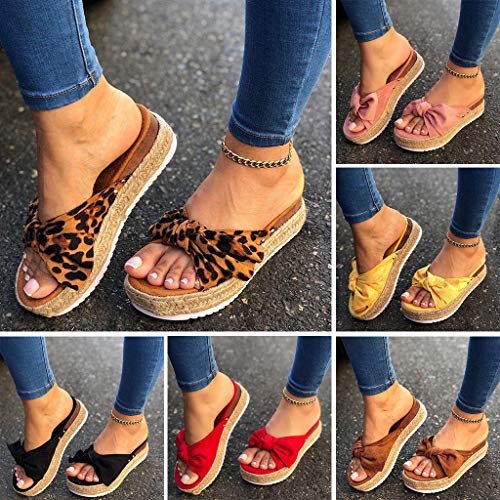 Womens Slippers,Women's Slippers Bow Knot Sandals Roman Style Flat Slip On Shoes Party Casual Ladies Flip Flop #TOP1