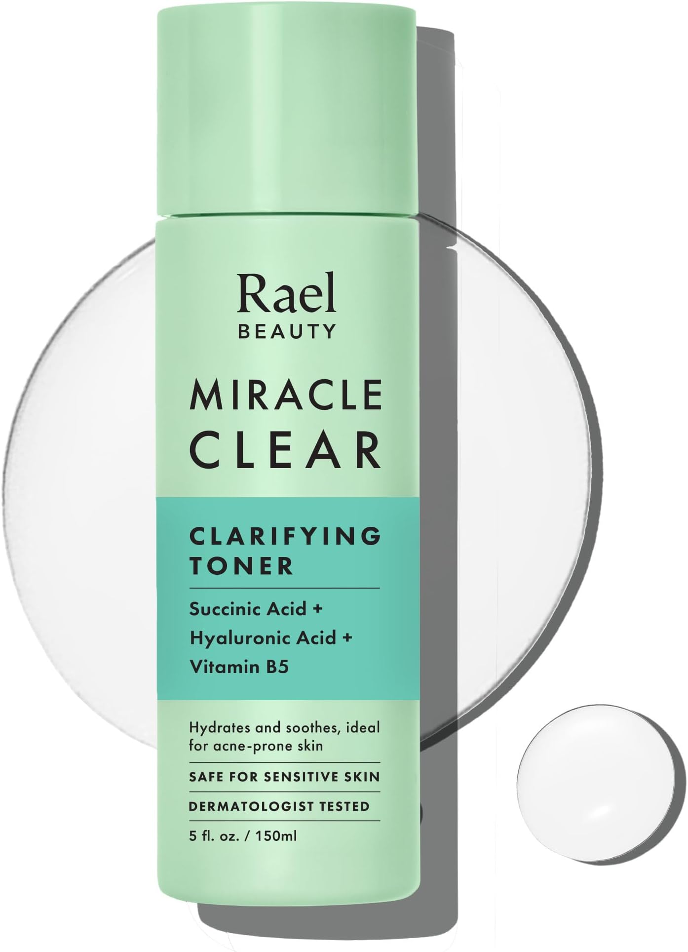 Rael Toner for Face, Miracle Clear – Daily Toner with Succinic Acid, Vitamin B5, Hydration, Korean Skin Care (5.1 oz)