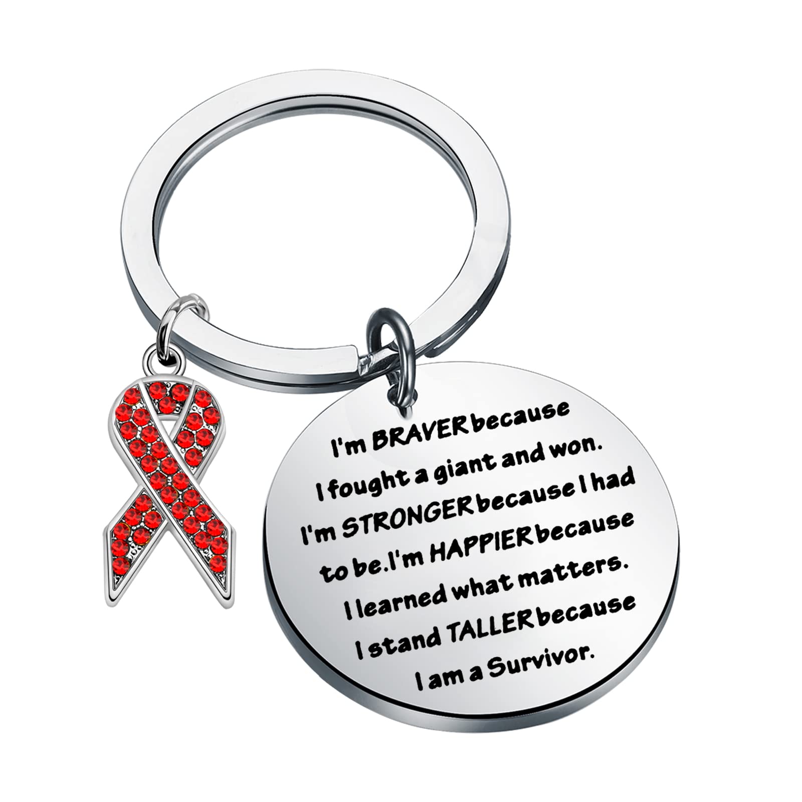 UJIMS Stroke Fight Ribbon Gift Red Ribbon Awareness Keychain I Am A Survivor Disease Fighter Gift