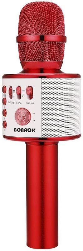 BONAOK 3 az 1-ben vezeték nélküli karaoke mikrofon piros, Bluetooth