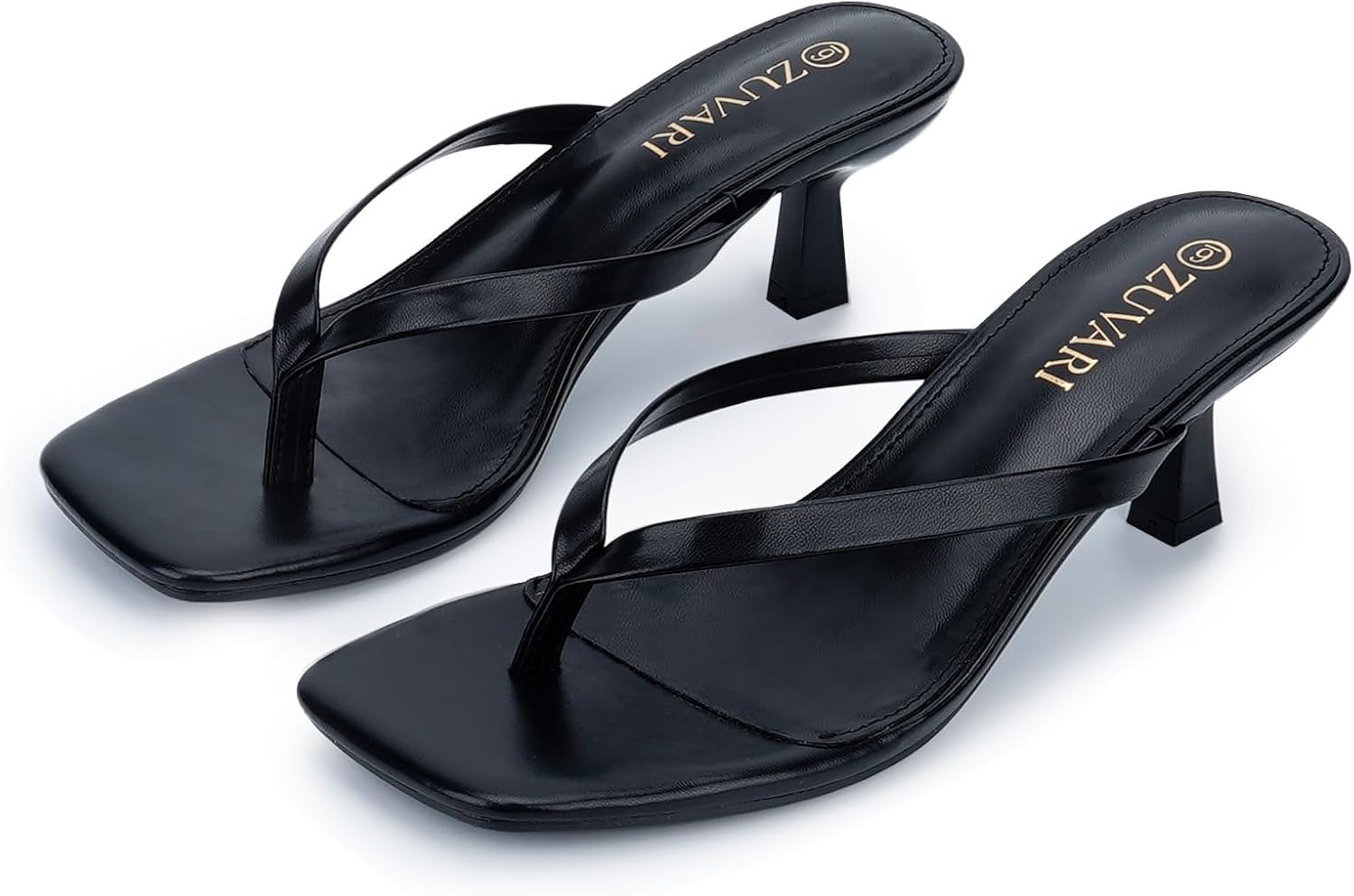 Kitten Heels for Women, Square Toe Flip Flop Kitten Heel Sandals, 2.16 Inch Thong Heels, Slip-On Dressy Summer Heeled Sandals