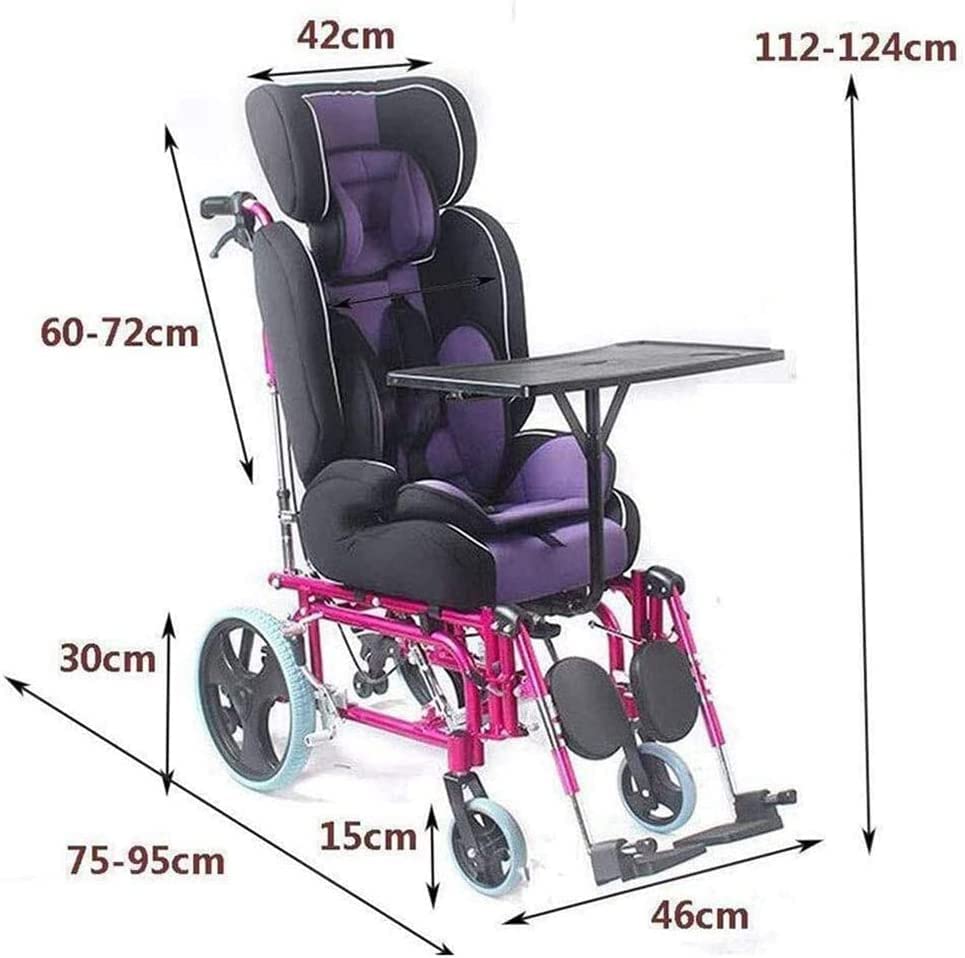 Silla de ruedas completamente reclinable para niños con parálisis cerebral Silla de ruedas infantil plegable liviana de aluminio con respaldo alto, mesa de comedor adecuada para edades de 2