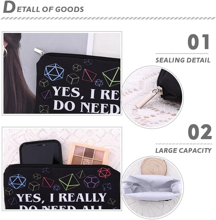 Yes I Really Do Need All These Dice Bag Makeup Pouch Dnd Player Birthday Good Luck Gifts DM Gifts for Women DND Lover Travel Toiletry Bag Canvas Cosmetic Pouch Make Up Organizer Storage Bags - Image 6